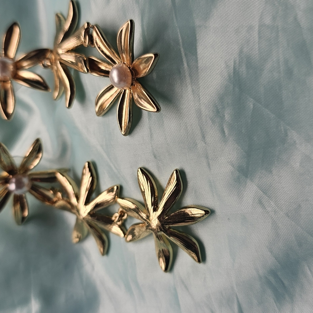 Gold and Yellow Geometric and Floral Earrings - Picture 10 of 11